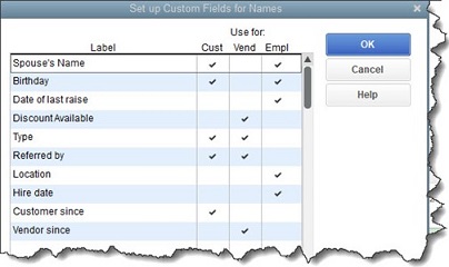 You can create up to 15 custom fields in QuickBooks Pro and Premier, but you’re limited to seven per record type.
